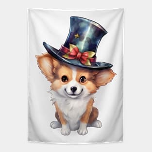 Watercolor Pembroke Welsh Corgi Dog in Magic Hat Tapestry