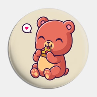 Cute Bear Eating Pizza Cartoon Pin