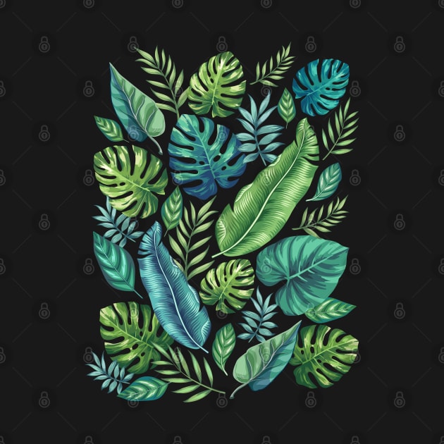 Green & Teal Tropical Palm Banana Monstera Leaves by CatyArte