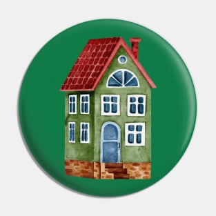 GREEN VILLAGE HOUSE WATERCOLOR Pin