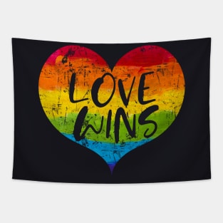 Love Wins LGBT Heart Rainbow Statement Tapestry