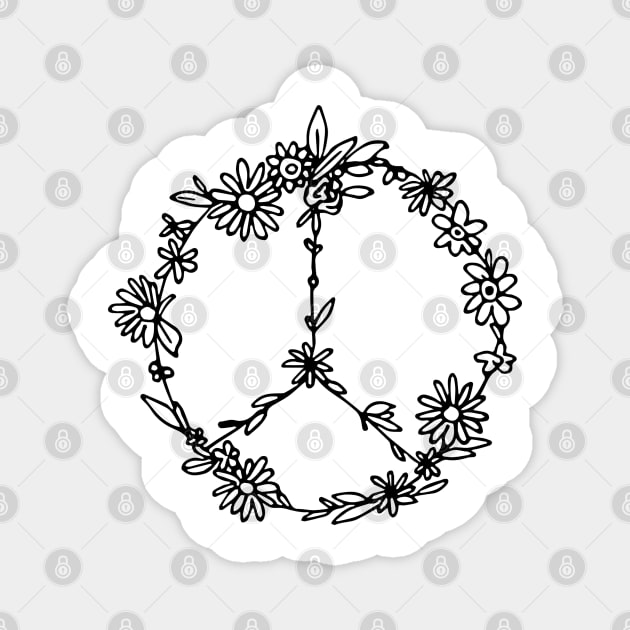 Floral Doodle Peace Sign Magnet by aterkaderk