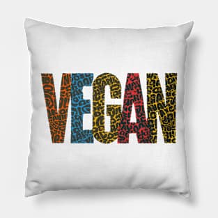 Vegan Word Art T-Shirt | Bright Animal Print Letters Pillow