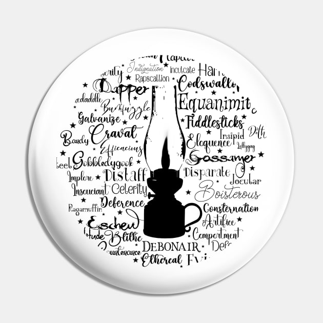 Gas Lamp Victorian Words in Dark Font Pin by Wizardbird