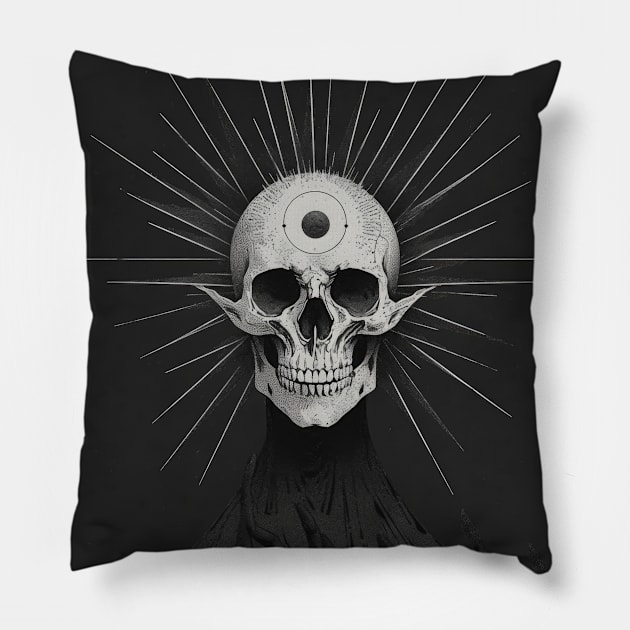 Monotone Illustration of Skull Pillow by Sheptylevskyi