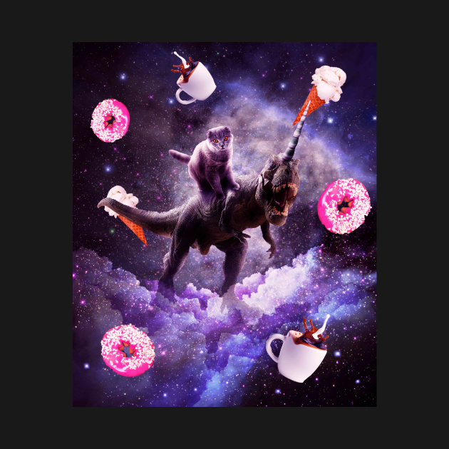 Disover Outer Space Cat Riding Dinosaur Unicorn - Donut - Cat Riding Dinosaur - T-Shirt