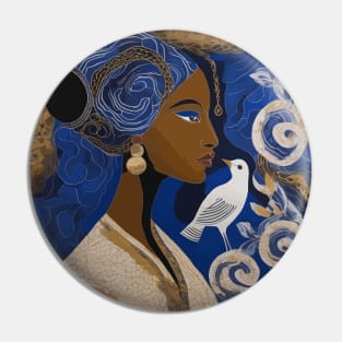 Woman with White Bird in Indonesian Batik Style Pin