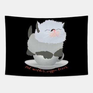 Cat mother coffee lover. Siamese cat in the box and coffee quote Tapestry