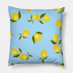 Yellow Lemons Pattern Small on Blue Pillow