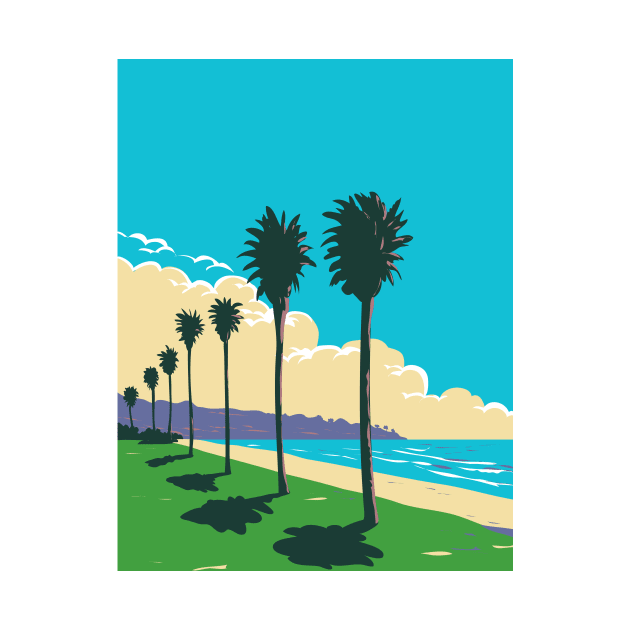 La Jolla Shores Beach in San Diego California WPA Poster Art by retrovectors