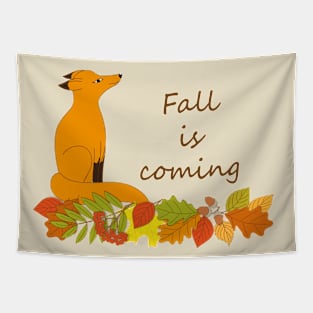 cute red fox and fall leaves Tapestry