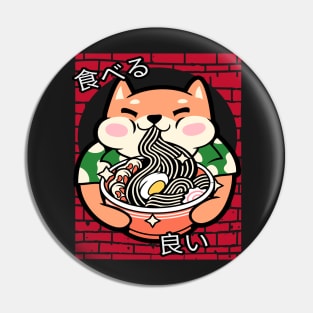 Cute Japanese Corgi in Shirt Eating Ramen Pin