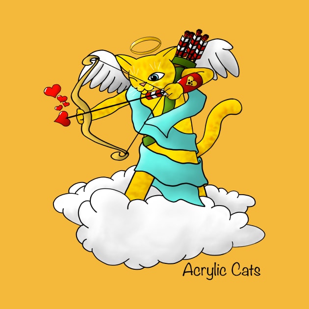 Valentine's Day Ginger Yellow Cupid Cat by Acrylic1101Cats