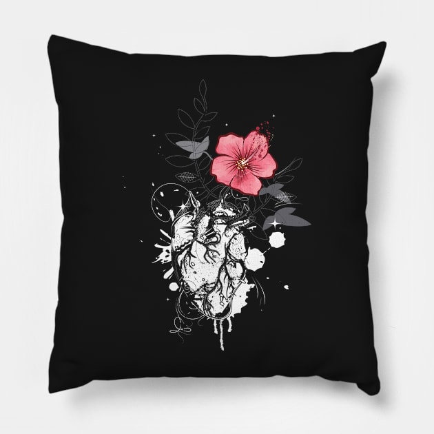 Anatomical heart with flower Pillow by Kisho