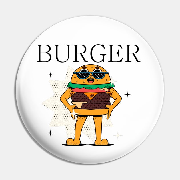 Hand Drawn Burger Fun Pin by Mako Design 