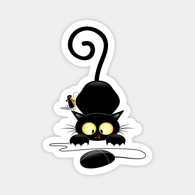 Cat chasing a...Computer Mouse Humorous Characters Magnet by BluedarkArt