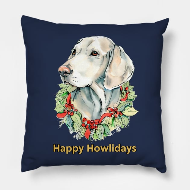 Happy Howlidays Weimaraner Pillow by ZogDog Pro