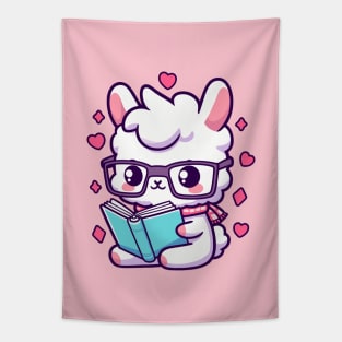 Kawaii Llama Reading Book Llama Lover Bookworm Tapestry