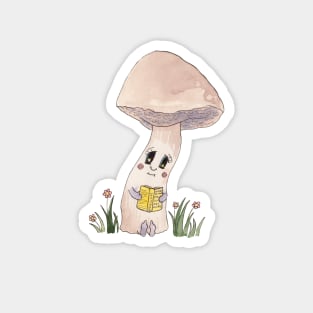 Cute Watercolour Mushroom Reading a Book 5 Magnet