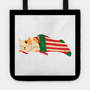 Cat Sleeping in Christmas Stocking Tote