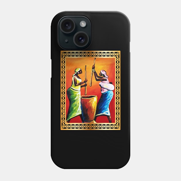 African Women Preparing Food, Black Historty Phone Case by dukito