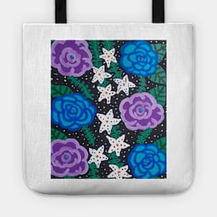 Purple and Blue Painterly Roses Tote