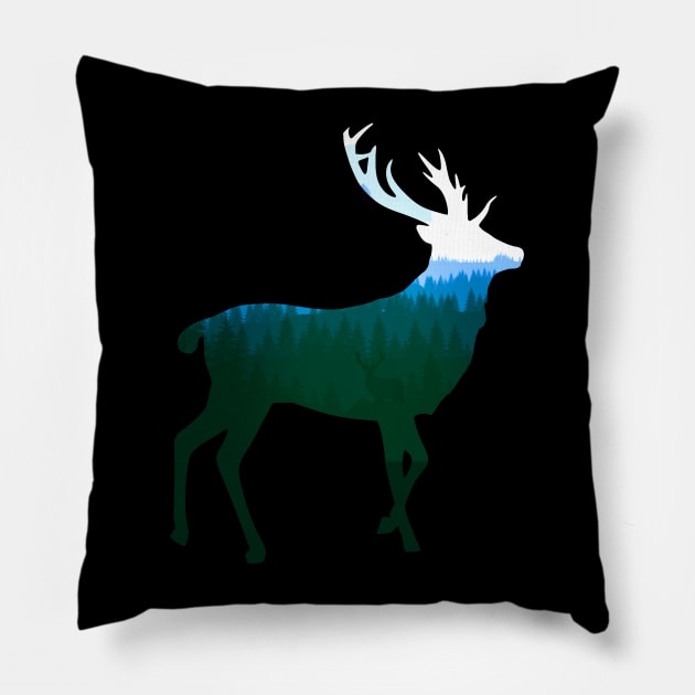 Stag Deer Buck King of the Forest - Green Pillow by ballhard