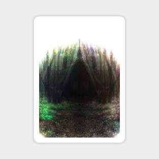 Special processing. Trail to the dark forest, where monster live. Green and violet. White borders. Magnet