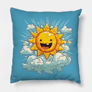 Happy Kawaii Sun. Smiling Sun Pillow