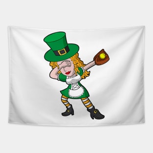 Dabbing Irish Girl Softball St Patricks Day Women Tapestry