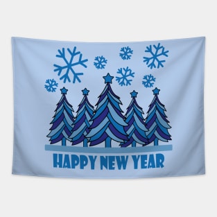 Happy New Year 2024 Tree Snowflakes Tapestry