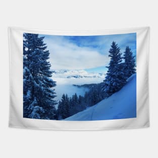 Snowy mountain top in Switzerland Tapestry