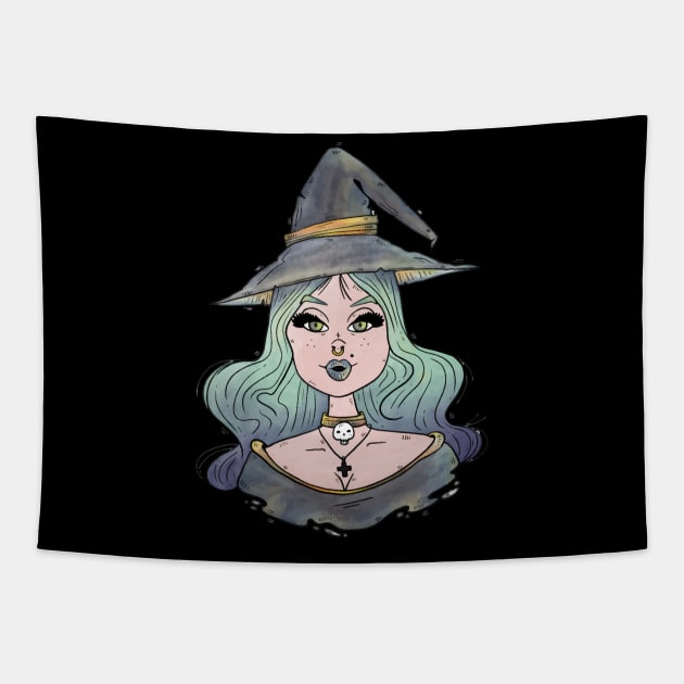 Cute witch girl Tapestry by UniqueDesignsCo