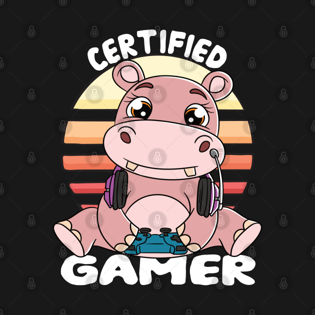 Certified Gamer Cute Hippo Gamer Boy TShirt TeePublic