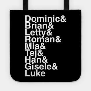 Fast and Furious Characters Helvetica List Tote