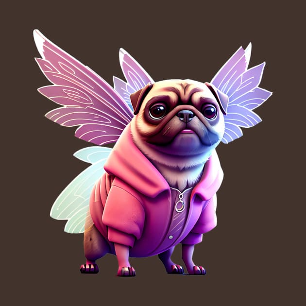 Cute Pug in Pink Fairy Costume - Adorable Dog in Whimsical Pink Fairy Outfit by fur-niche