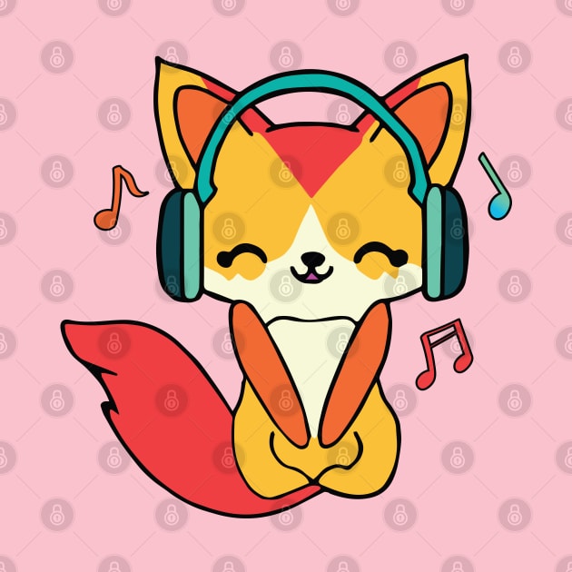 Happy fox with headphones by SPJE Illustration Photography