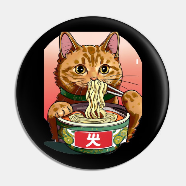 Cute Cat eating Ramen Pin by ArtisticCorner