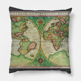 Antique Double Hemisphere Map by Rumold Mercator, 1587 Pillow