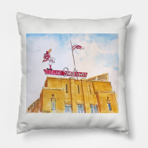 Old Municipal Stadium - Cleveland Indians Pillow by Darrell T Smith Art & Design