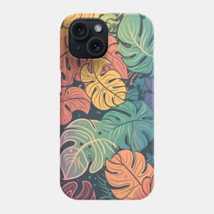 Cute Monstera Leaves Boho Rainbow Pattern Botanical Phone Case