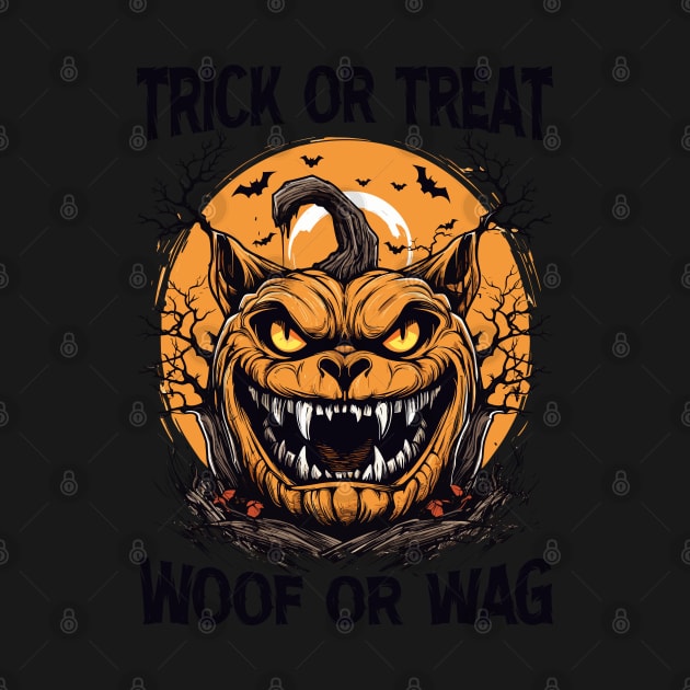 Trick or Treat Woof or Wag Funny Dog Halloween by Rosemat