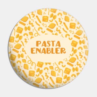 "Pasta Enabler" slogan + pattern of assorted pasta shapes on pale yellow Pin