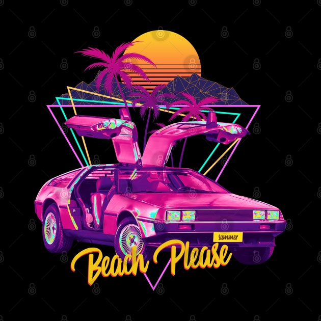 Beach Please Futuristic Car Retro Sunset Synthwave Premium by Vaporwave