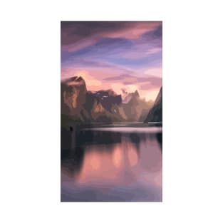 Norway Fjords Sunset Painting T-Shirt