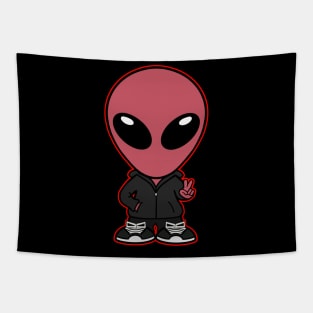 Space Alien Extraterrestrial Peace Hand Sign (Red) Tapestry