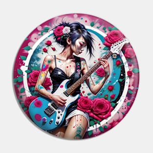 Japanese Rock Roses Guitar Girl Eye Voodoo Pin