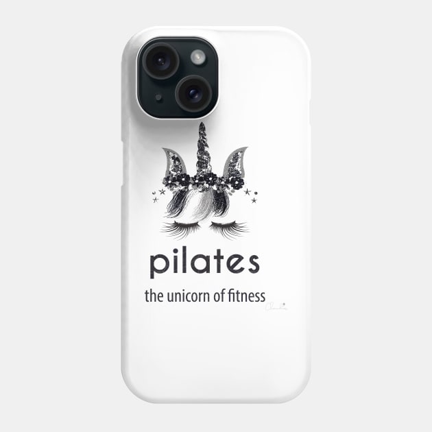 Pilates Unicorn of Fitness in Black White n Silver Phone Case by ClaudiaFlores