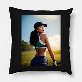Woman Golfer Painting Pillow