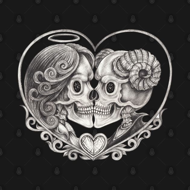 Couple love fantasy angel and devil skull. by Jiewsurreal